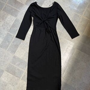 NWOT Stradivarius Twist Front Back Black Midi Dress